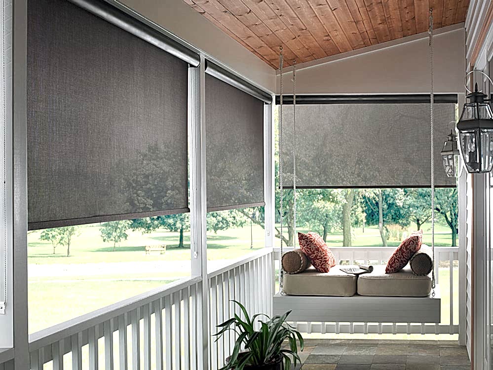 Exterior shades by porch swing